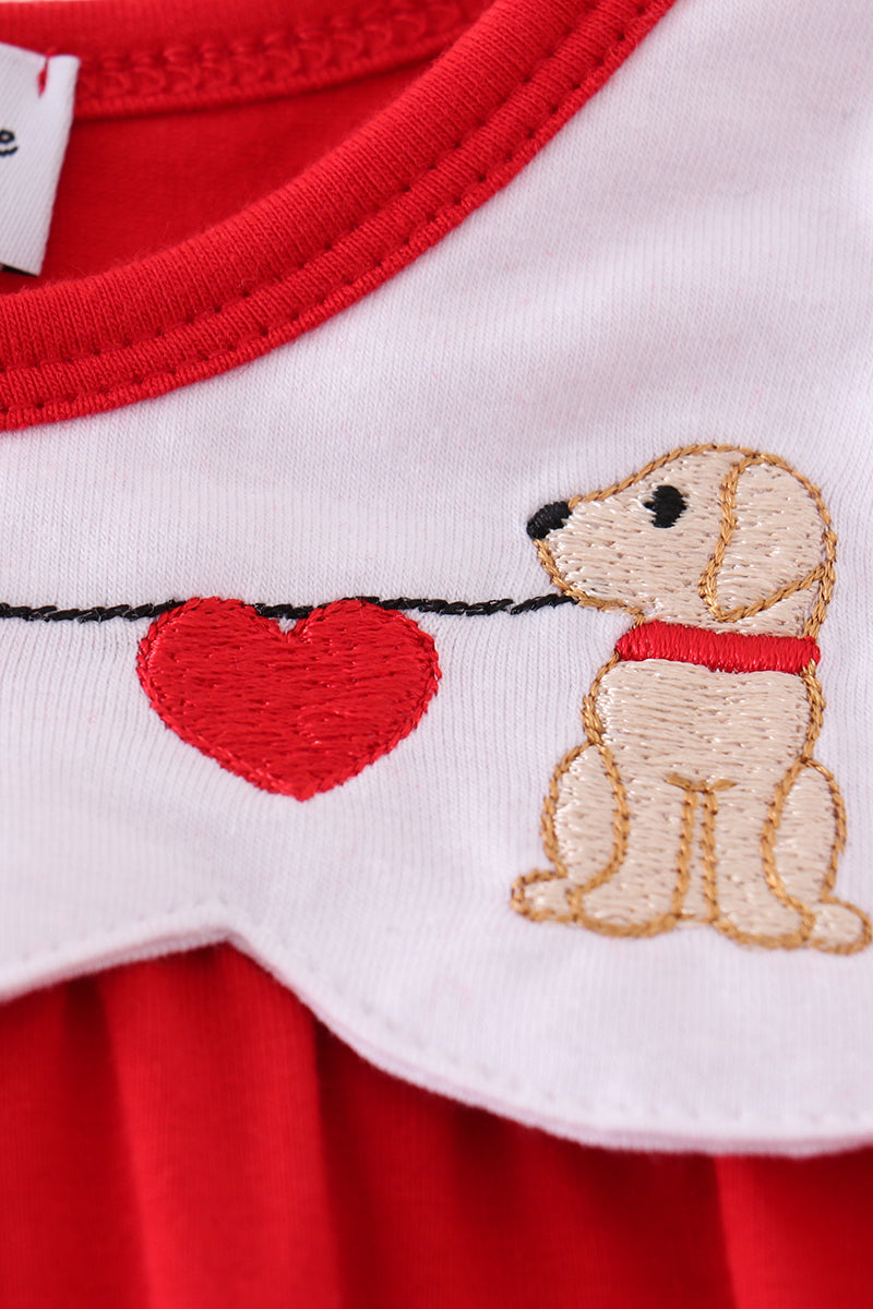 Red Valentine's Day Puppy Embroidery Girl Bubble