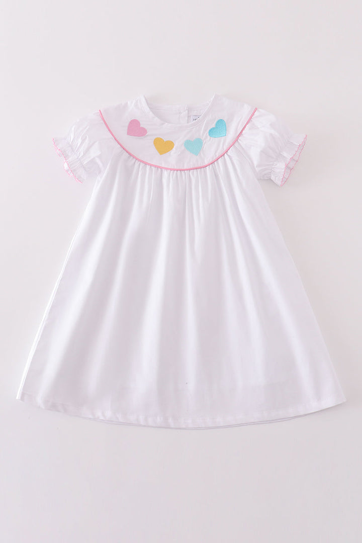 Premium White Valentine Heart Embroidery Dress