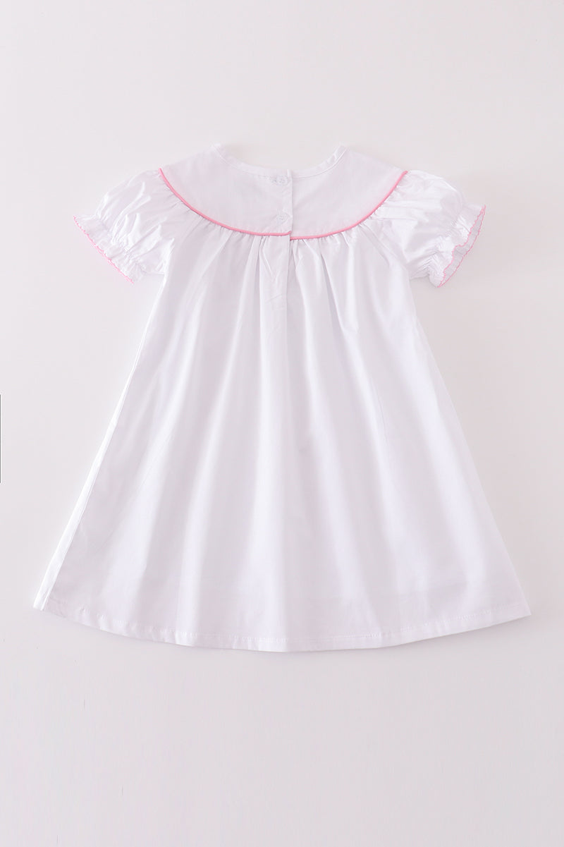 Premium White Valentine Heart Embroidery Dress