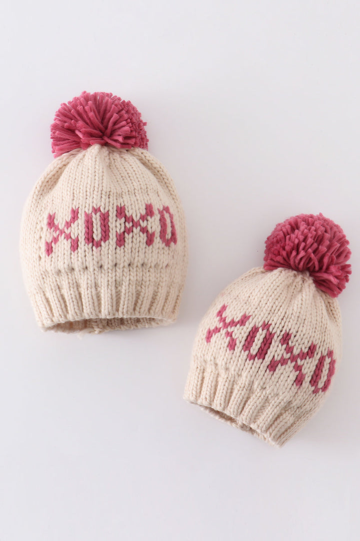 Cream XOXO Knit Beanie Pom Pom Hat