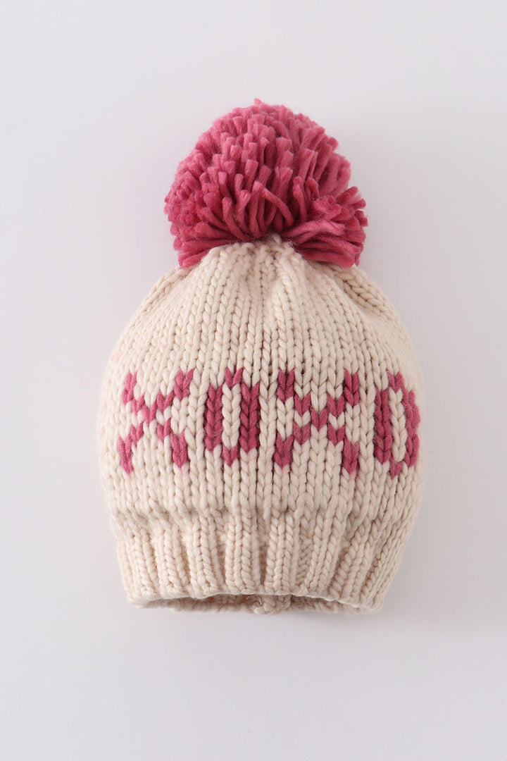 Cream XOXO Knit Beanie Pom Pom Hat