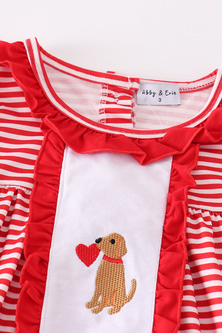 Red Valentine Puppy Embroidery Girl Set