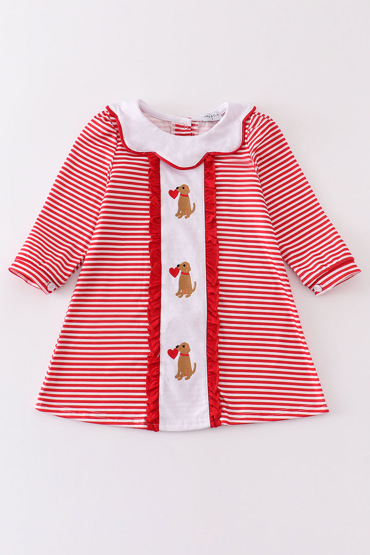 Red Valentine Puppy Embroidery Dress