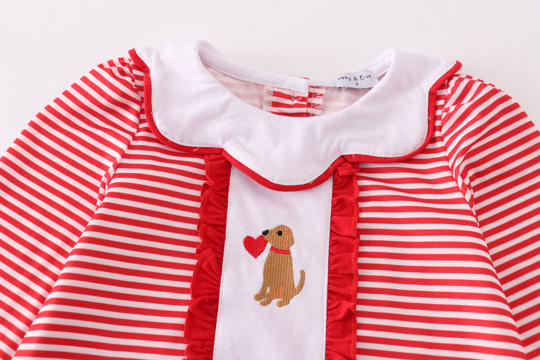 Red Valentine Puppy Embroidery Dress