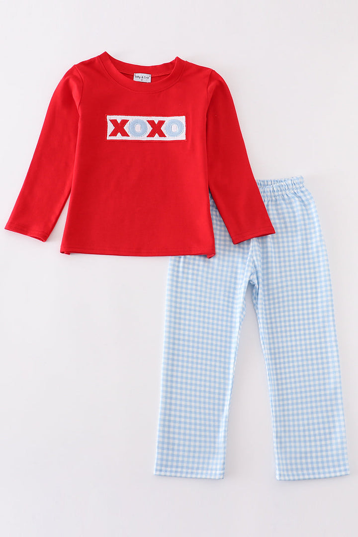 Red Valentine XOXO Smocked Boy Set