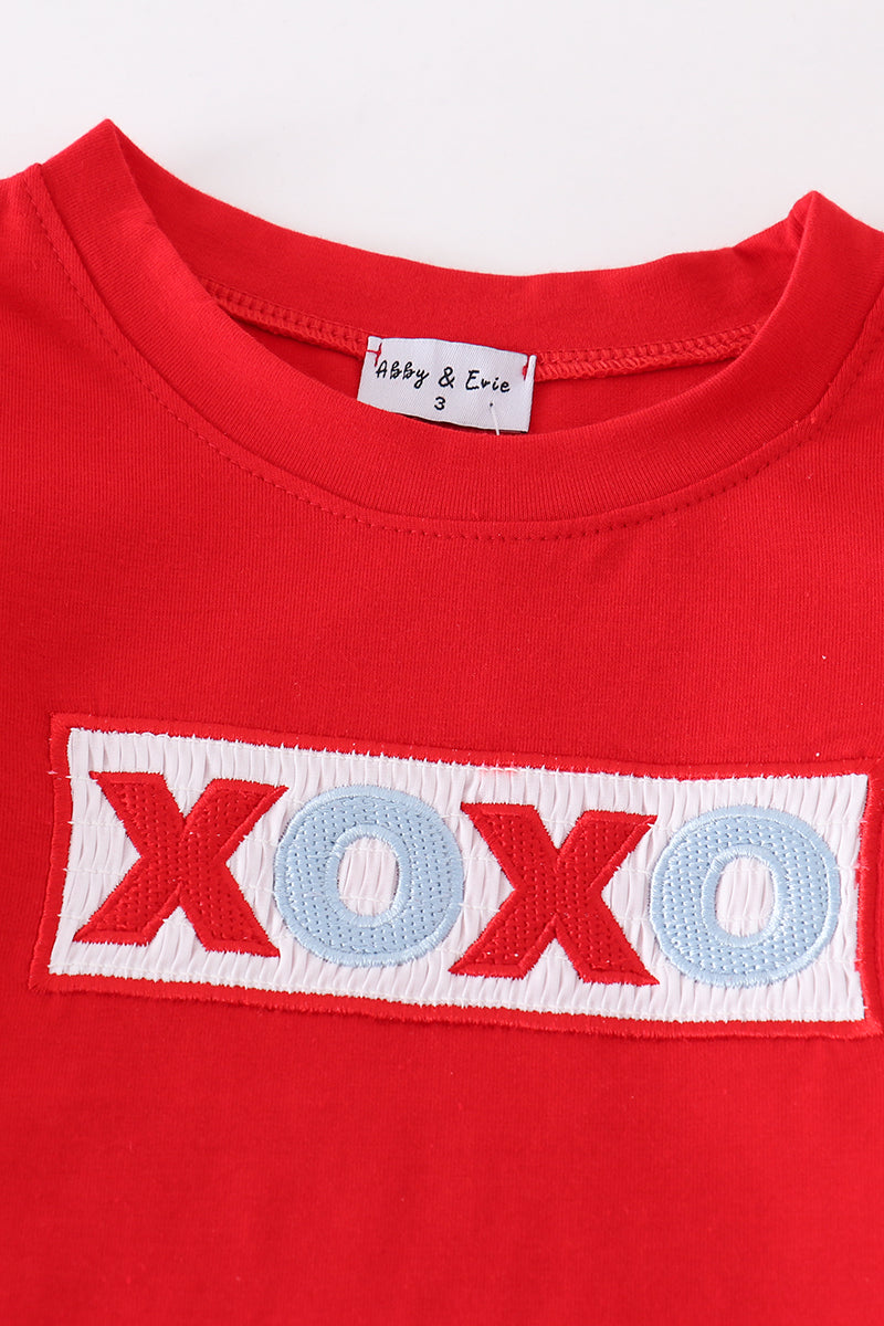 Red Valentine XOXO Smocked Boy Set