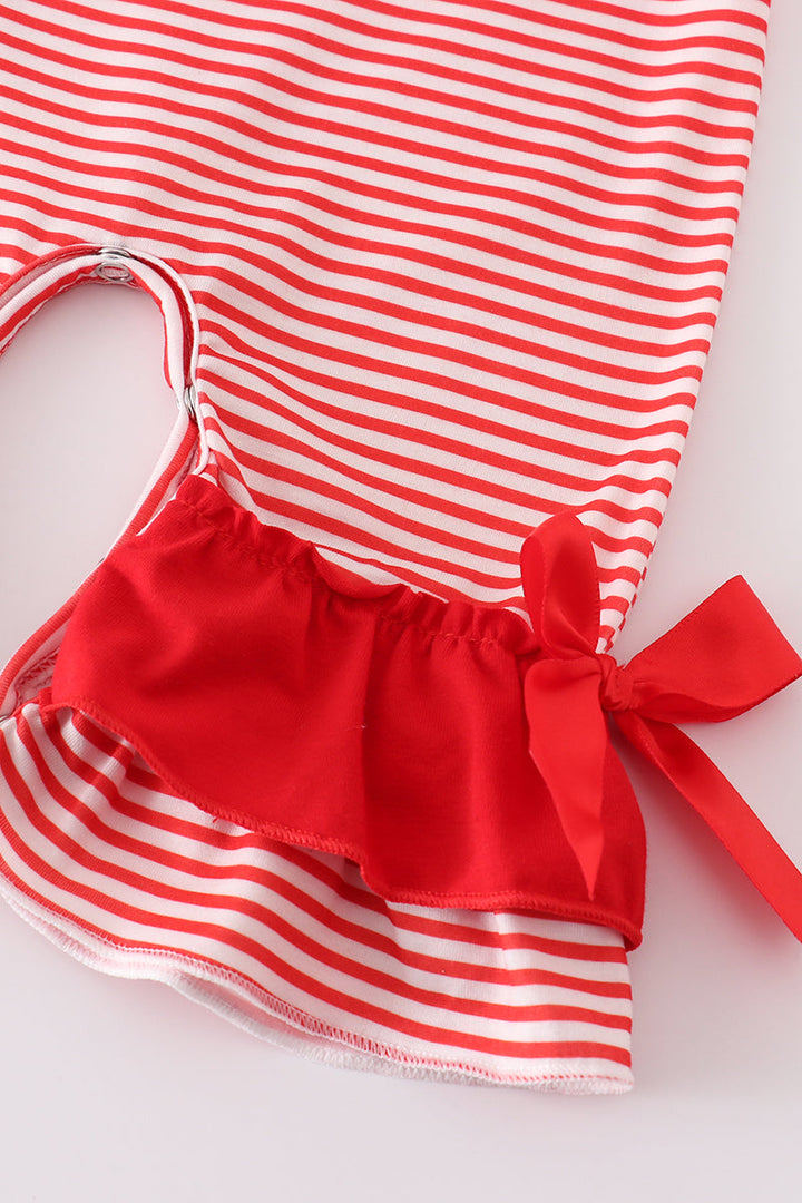 Red Stripe Valentine Heart Applique Girl Romper