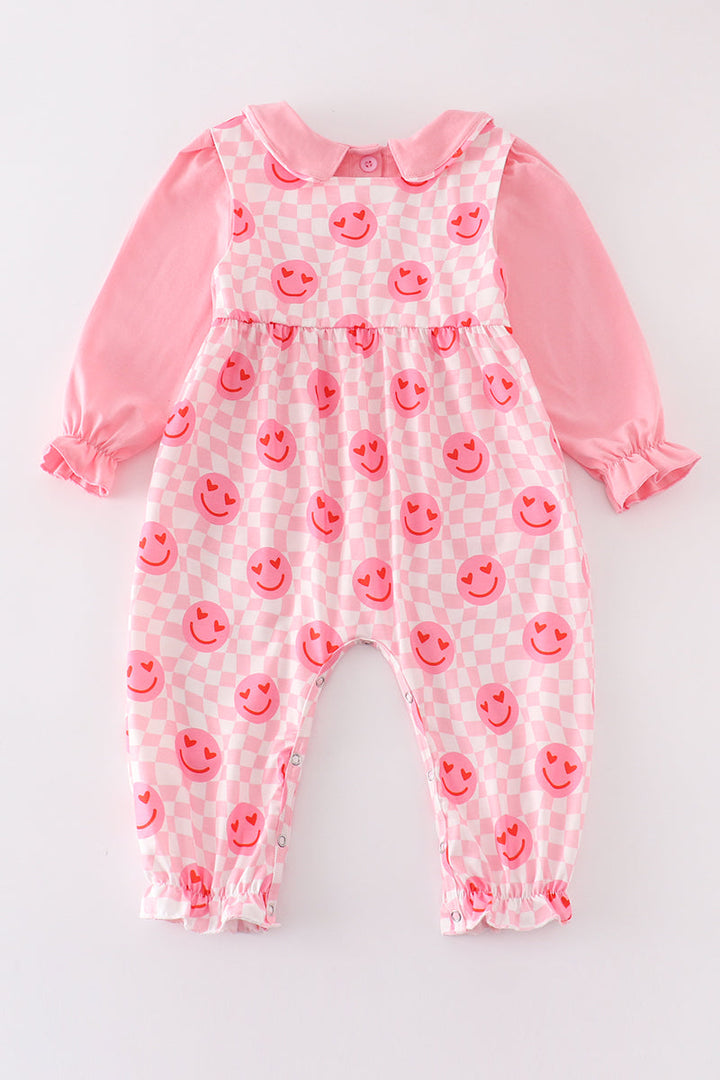 Pink Valentine Smile Print Girl Jumpsuit Set