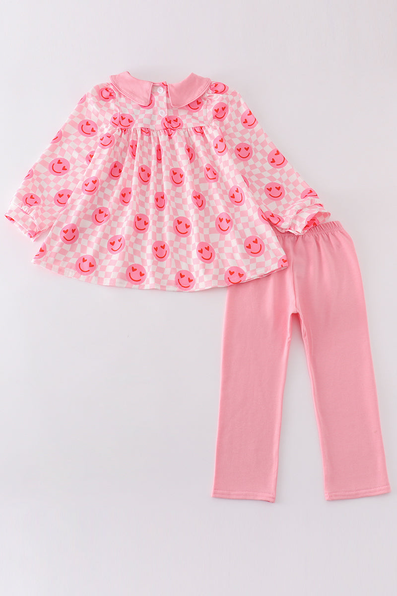 Pink Valentine Smile Print Girl Set