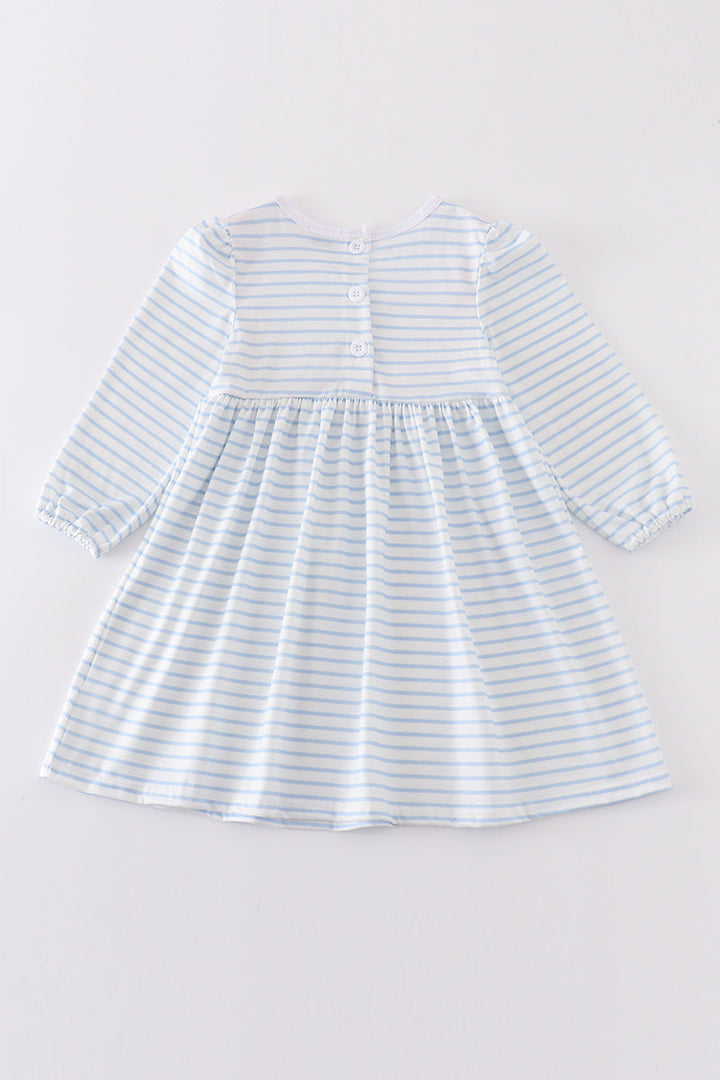 Blue Stripe Valentine Heart Embroidery Dress