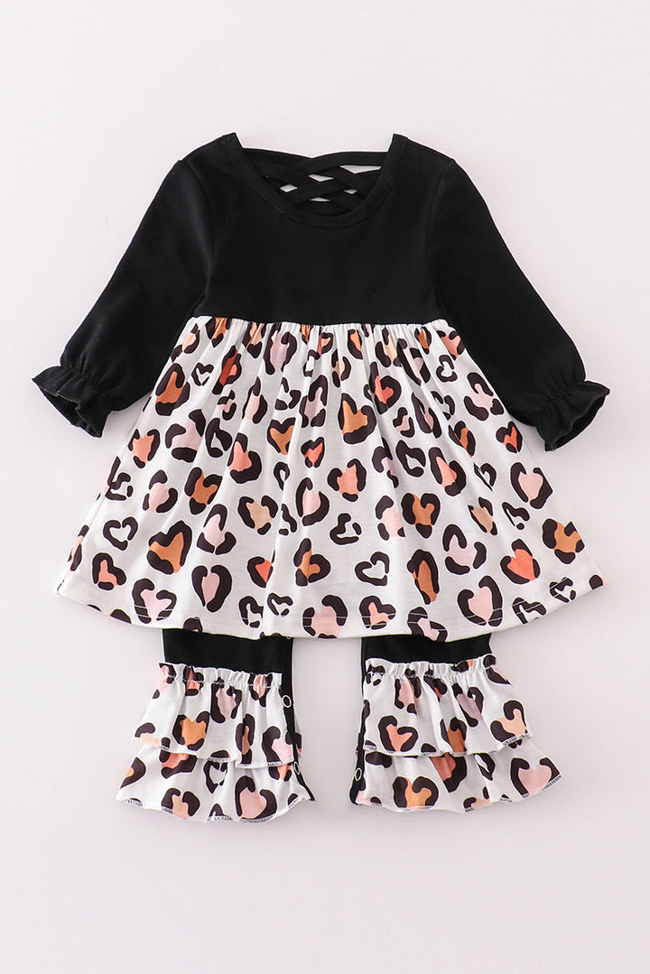 Black Leopard Heart Girl Romper