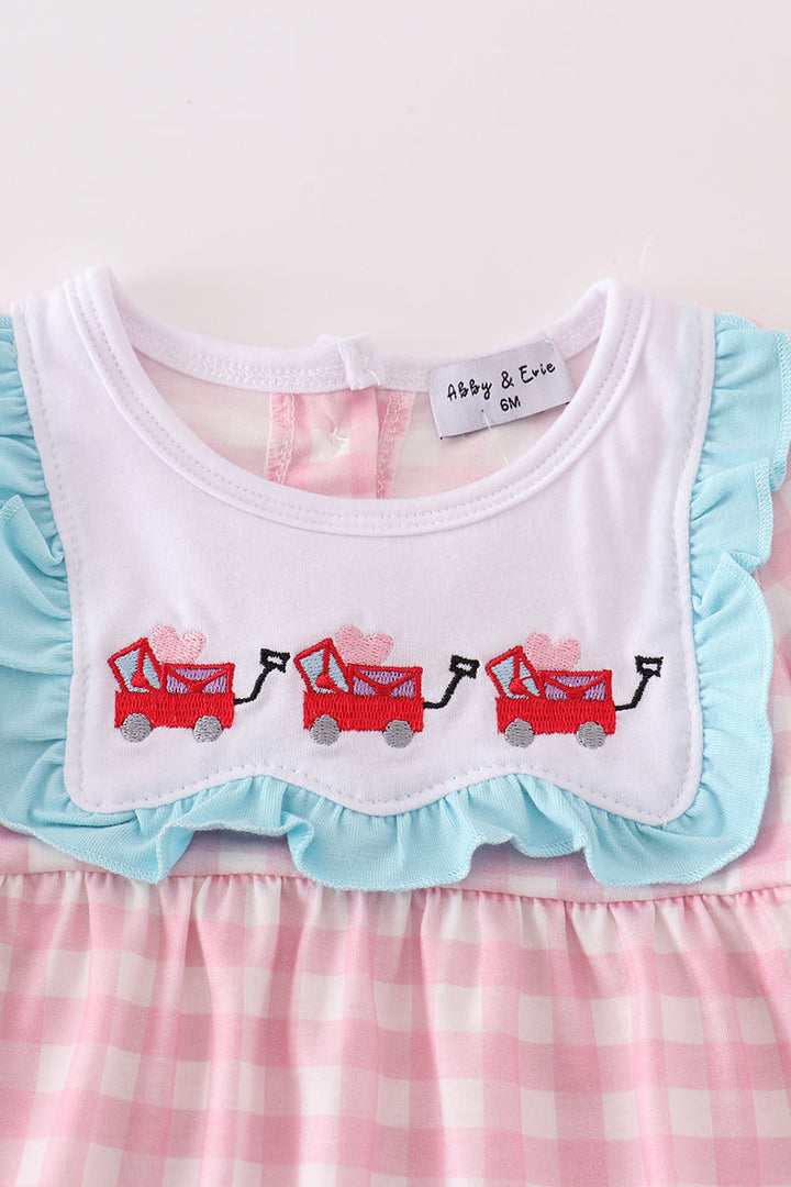 Valentine's Day Heart Envelope Embroidery Plaid Girl Romper