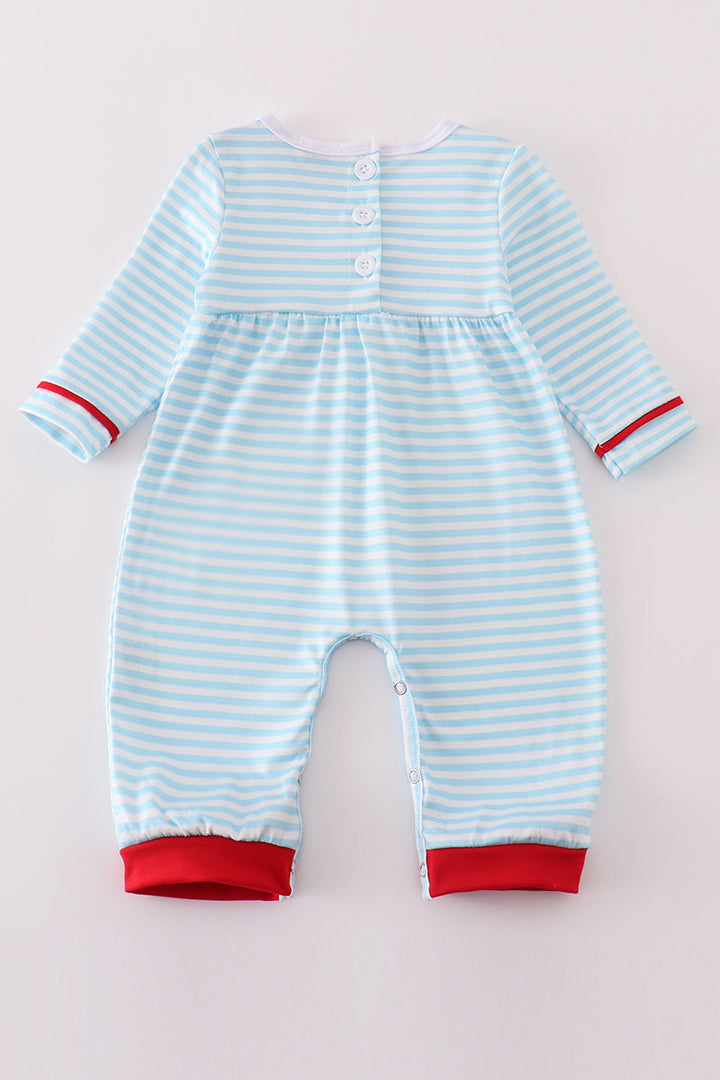 Valentine's Day Heart Envelope Embroidery Stripe Boy Romper