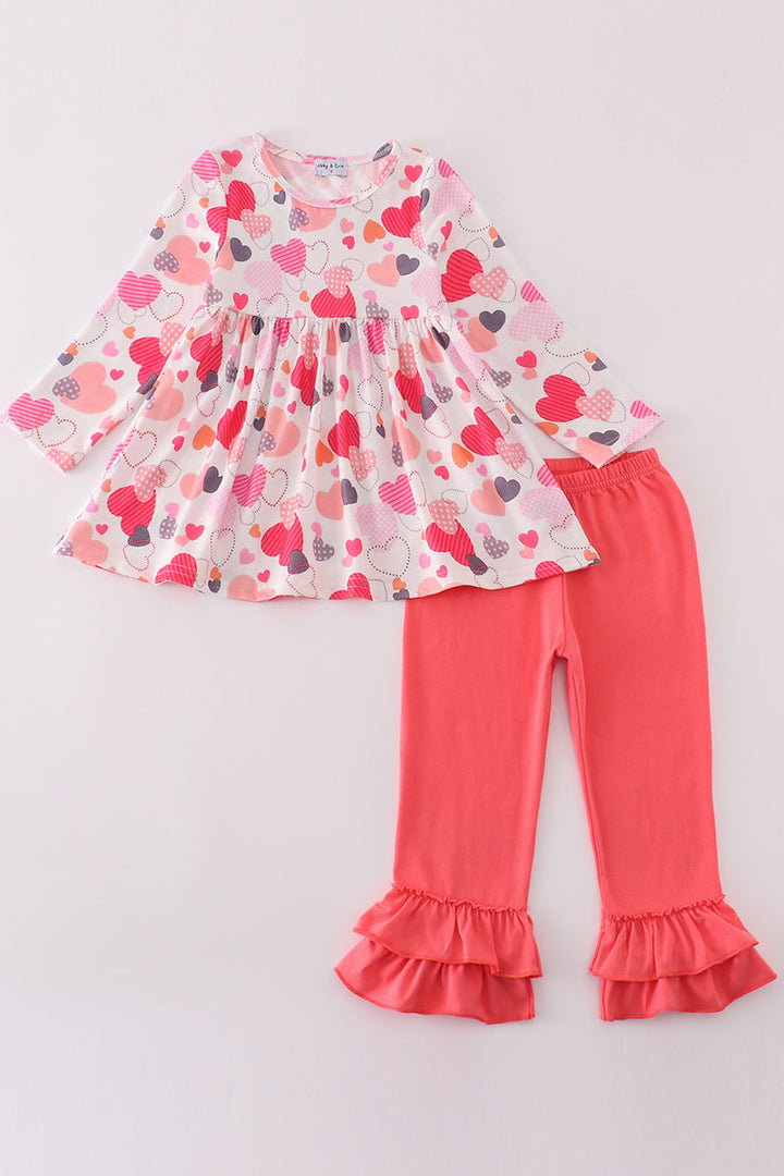 Pink Valentine Heart Print Girl Set