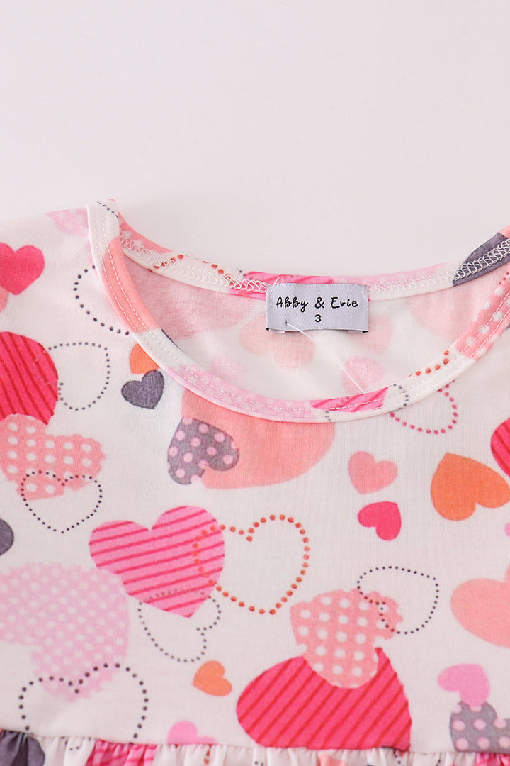 Pink Valentine Heart Print Girl Set