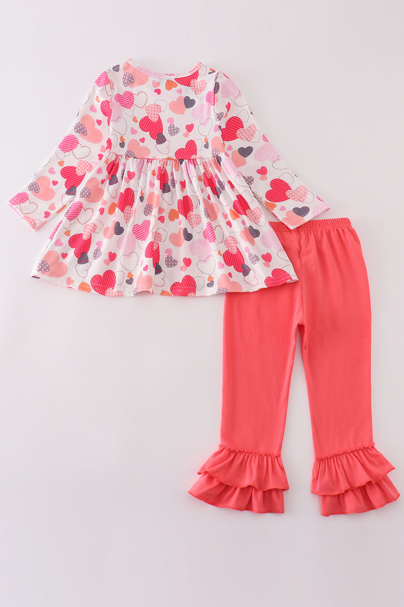 Pink Valentine Heart Print Girl Set