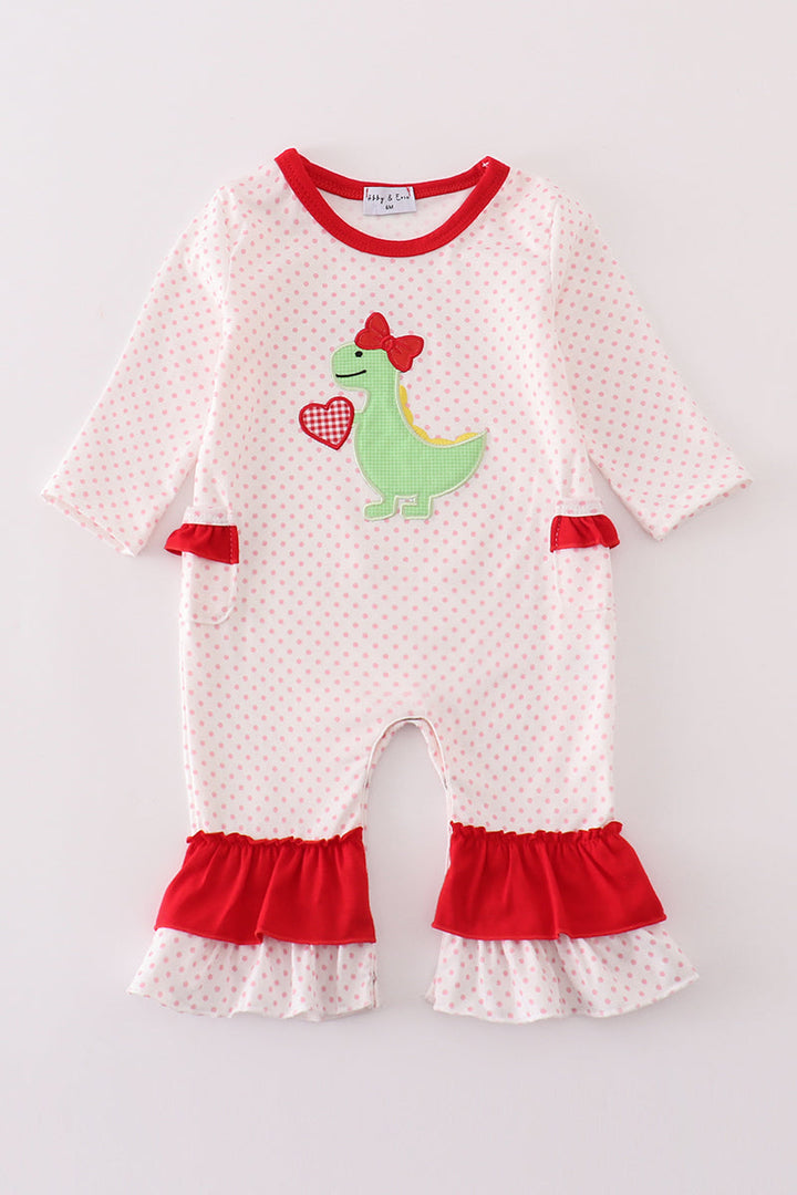 Pink Dinosaur Heart Applique Girl Romper