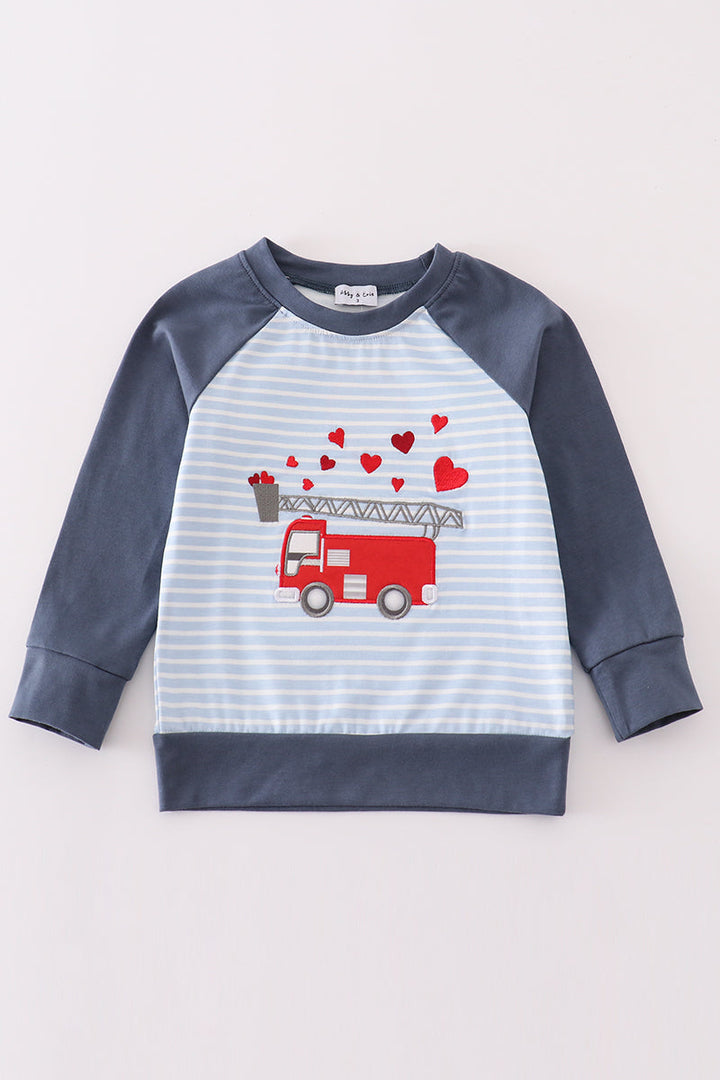 Valentine's DAY FIRE TRUCK APPLIQUE BOY TOP