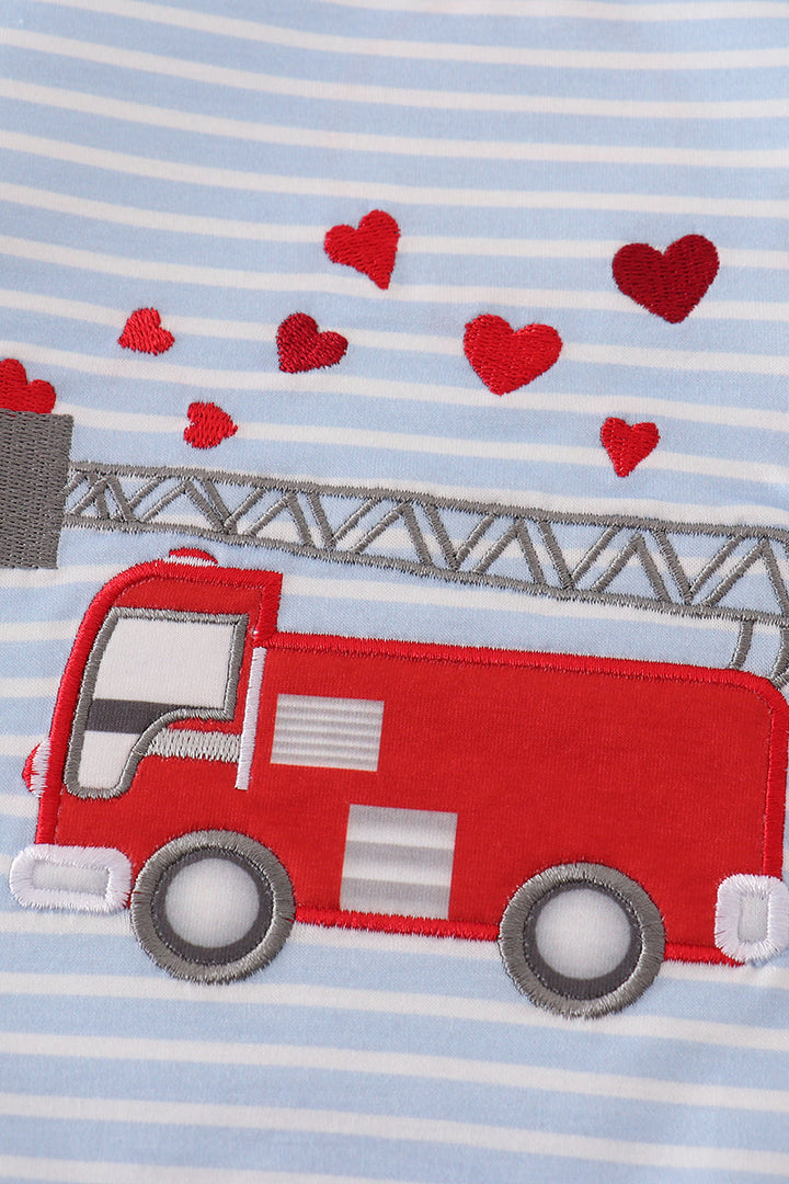 Valentine's DAY FIRE TRUCK APPLIQUE BOY TOP