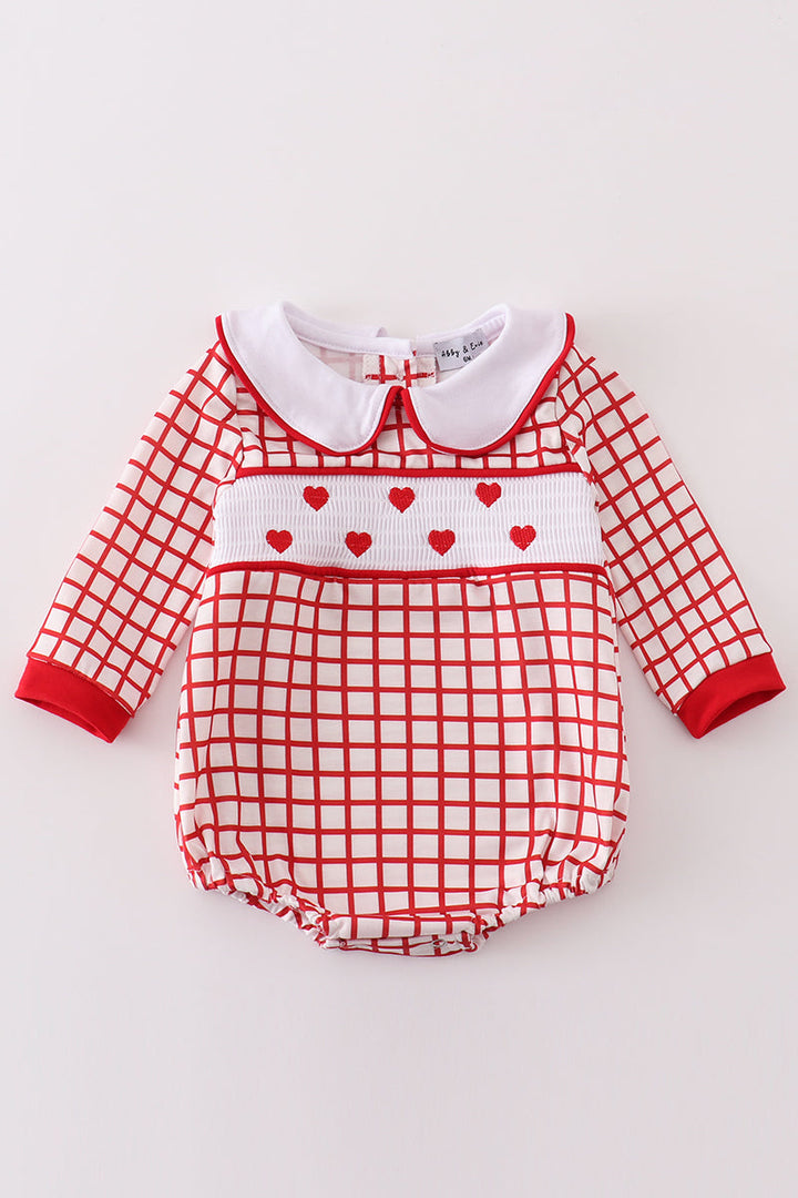 Valentine's Day Smocked Heart Embroidery Boy Bubble