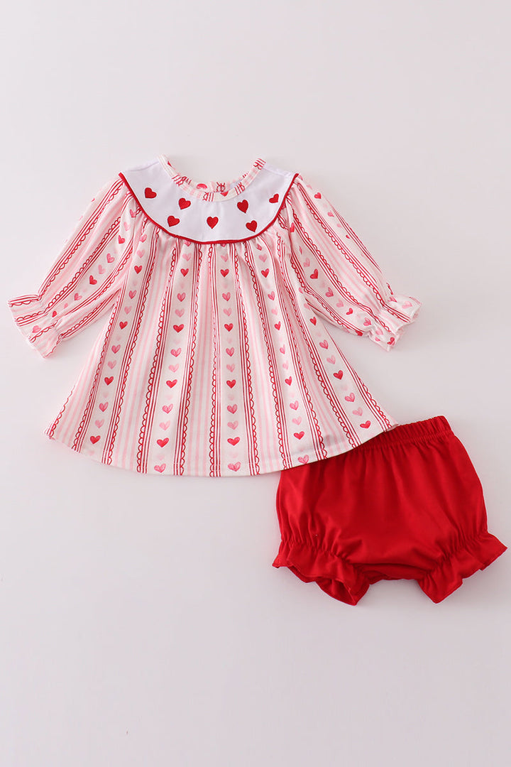 Valentine's Day Heart Embroidery Girl Bloomer Set