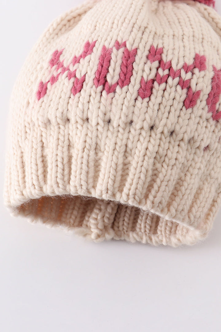 Cream XOXO Knit Beanie Pom Pom Hat