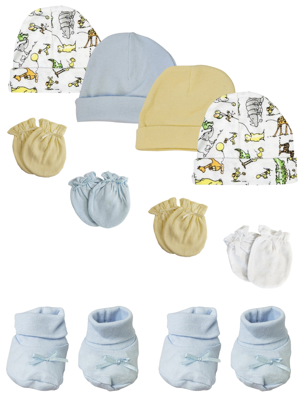 Preemie Baby Boy Caps with Infant Mittens and Booties - 10 Pack