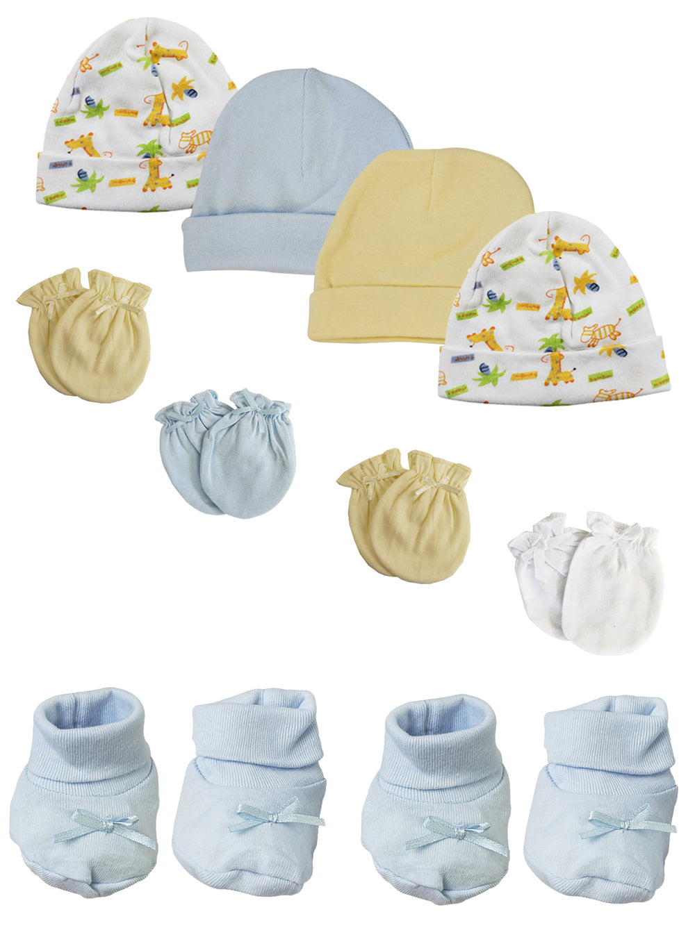 Preemie Baby Boy Caps with Infant Mittens and Booties - 10 Pack