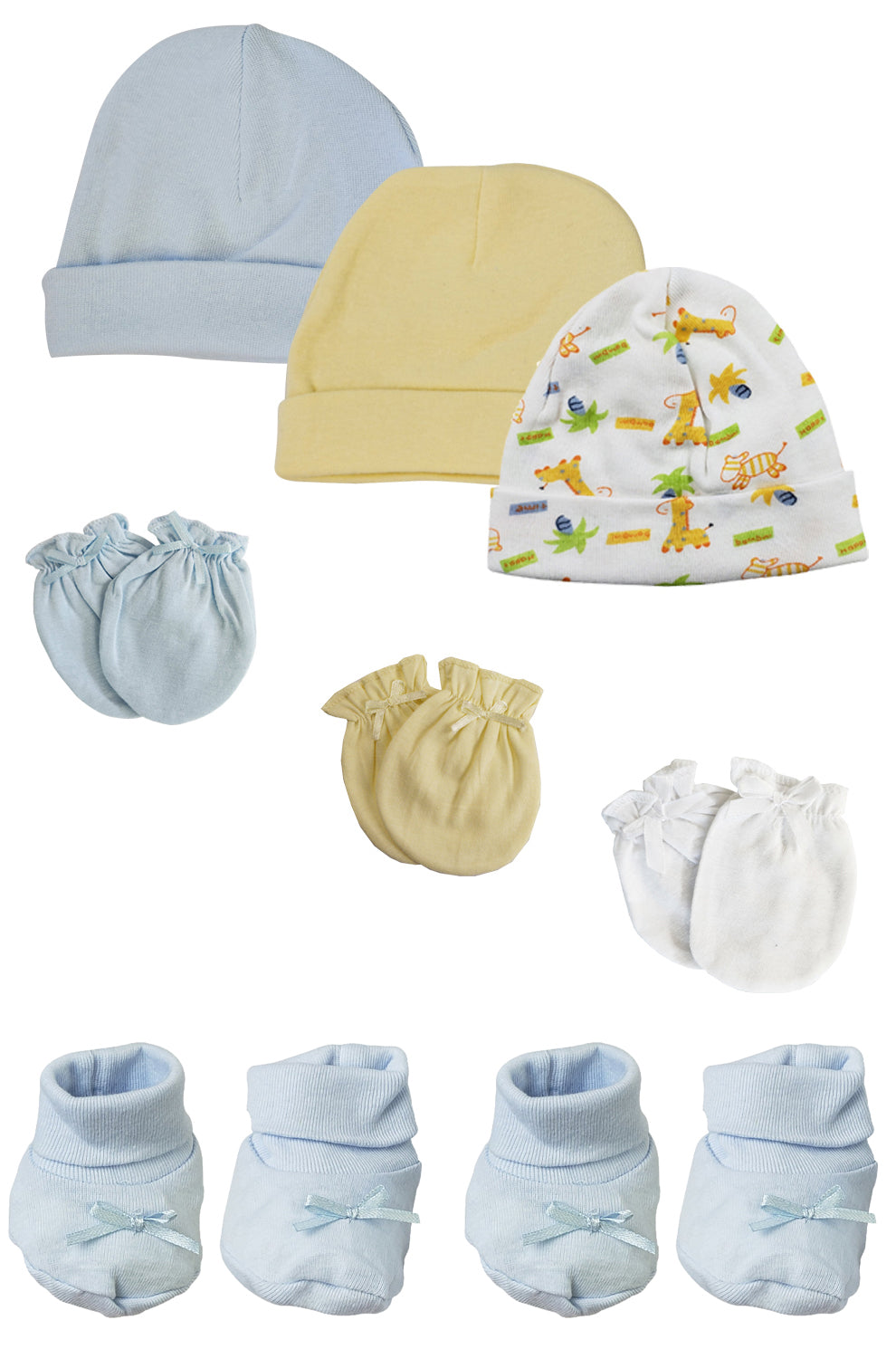 Preemie Baby Boy Caps with Infant Mittens and Booties - 8 Pack