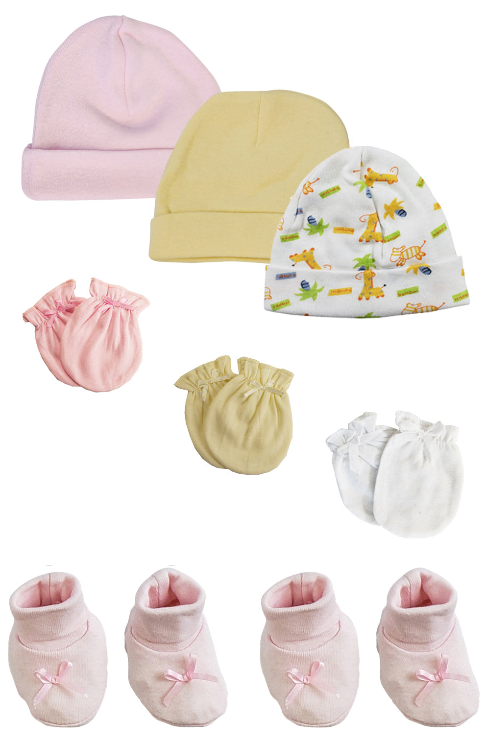 Preemie Baby Girl Caps with Infant Mittens and Booties - 8 Pack