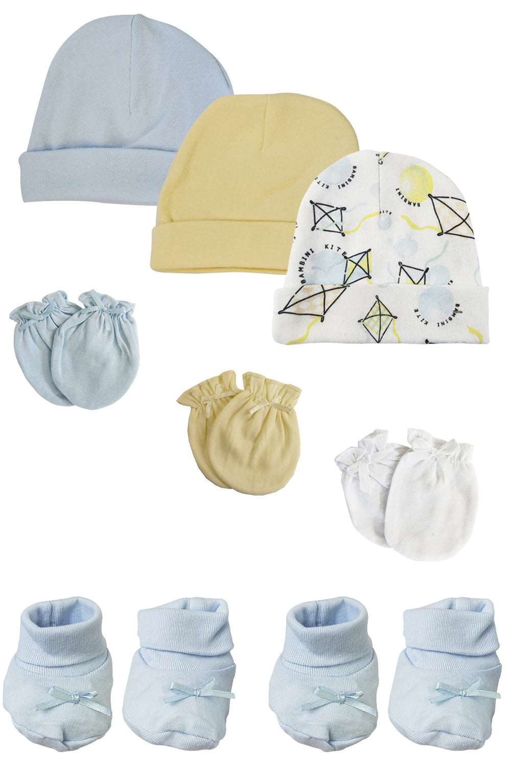Preemie Baby Boy Caps with Infant Mittens and Booties - 8 Pack