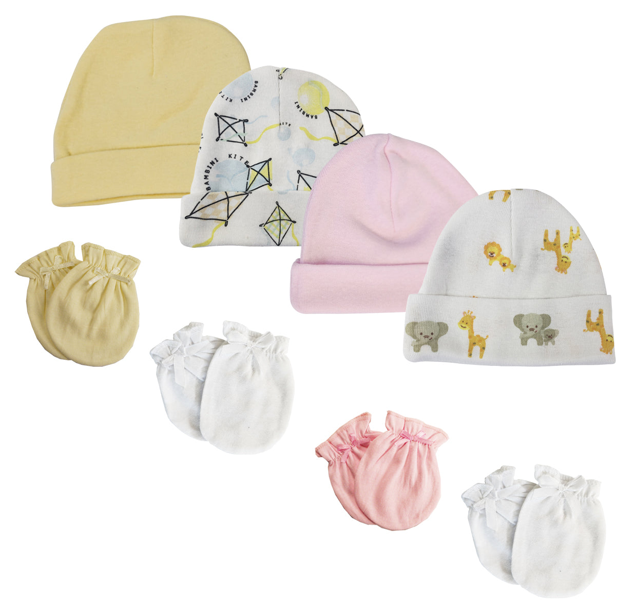 Baby Girls Caps and Mittens (Pack of 8)