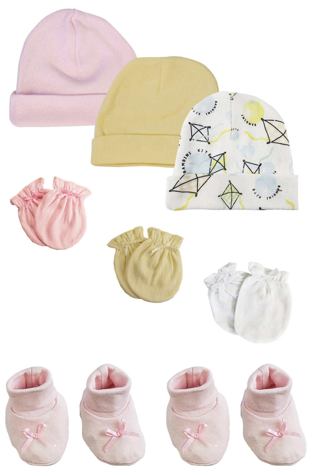 Preemie Baby Girl Caps with Infant Mittens and Booties - 8 Pack