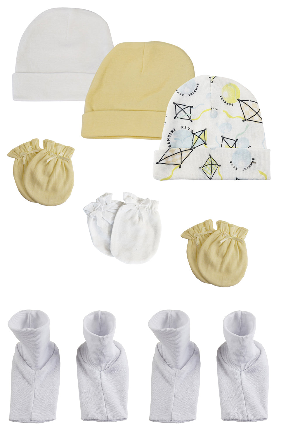 Baby Boy, Baby Girl, Unisex Infant Caps, Booties and Mittens (Pack of 8)