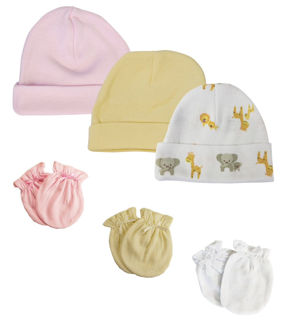 Baby Girls Caps and Mittens (Pack of 6)