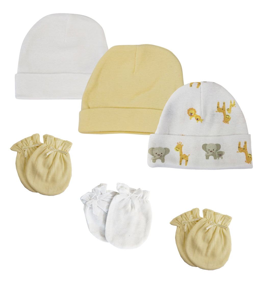 Baby Boy, Baby Girl, Unisex Infant Caps and Mittens (Pack of 6)