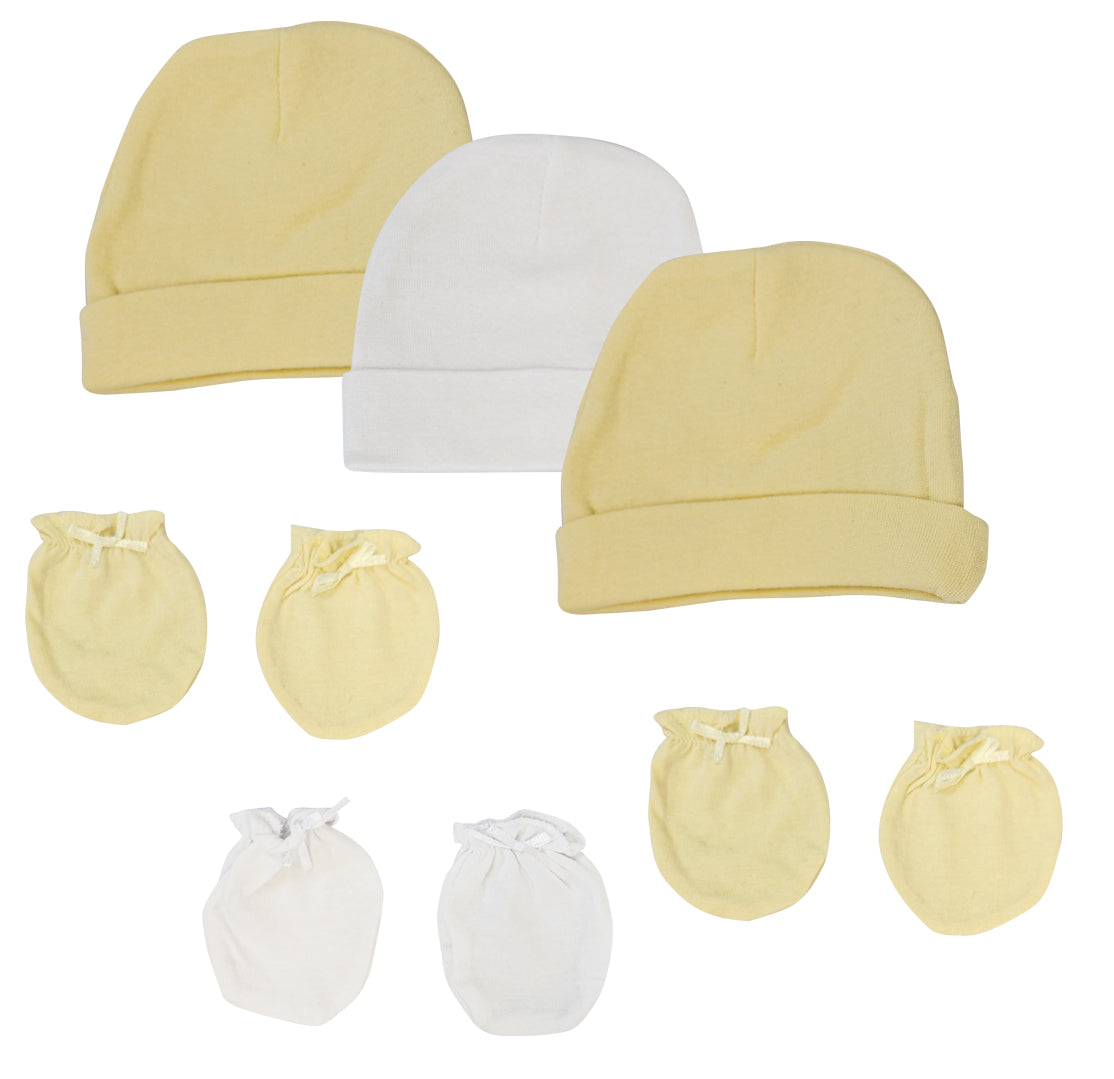 Baby Boy, Baby Girl, Unisex Infant Caps and Mittens (Pack of 6)