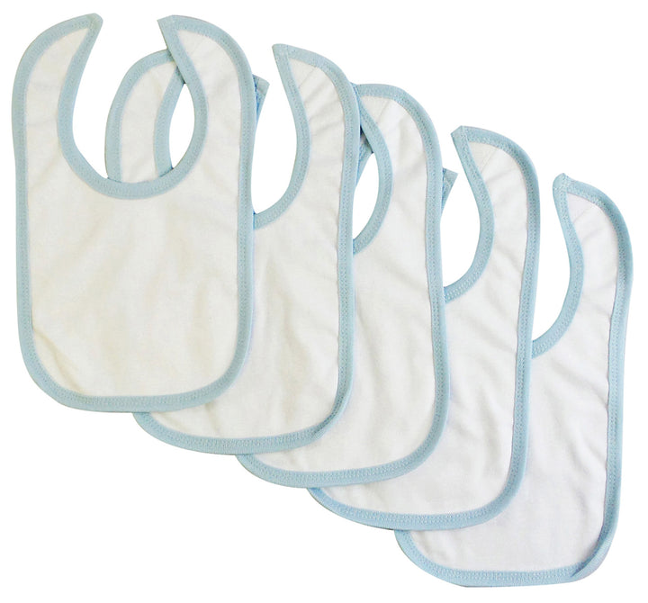 White Interlock Bib Blue Binding (Pack of 5)