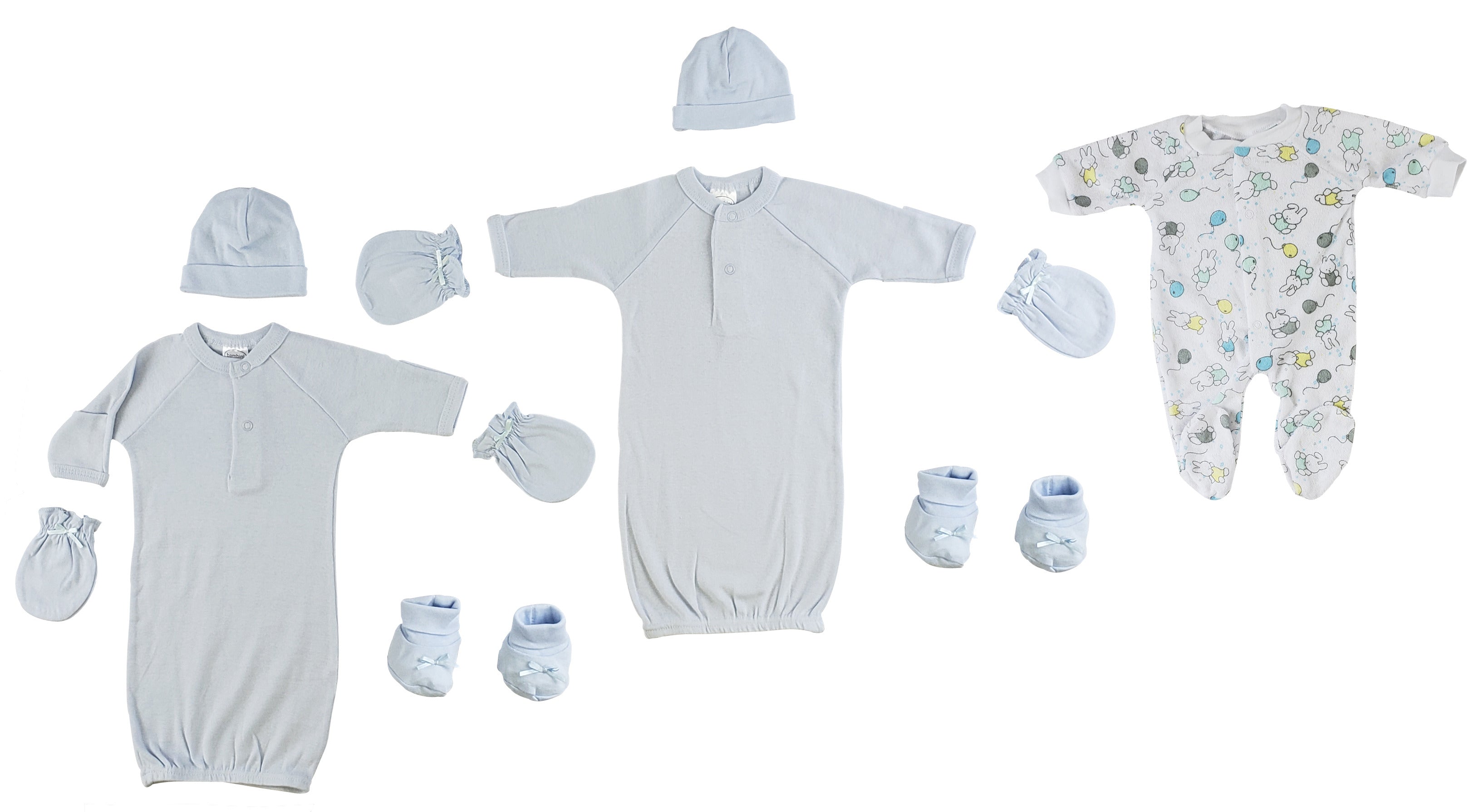 Preemie Boys Gowns, Sleep-n-Play, Caps, Mittens and Booties - 8 pc Set