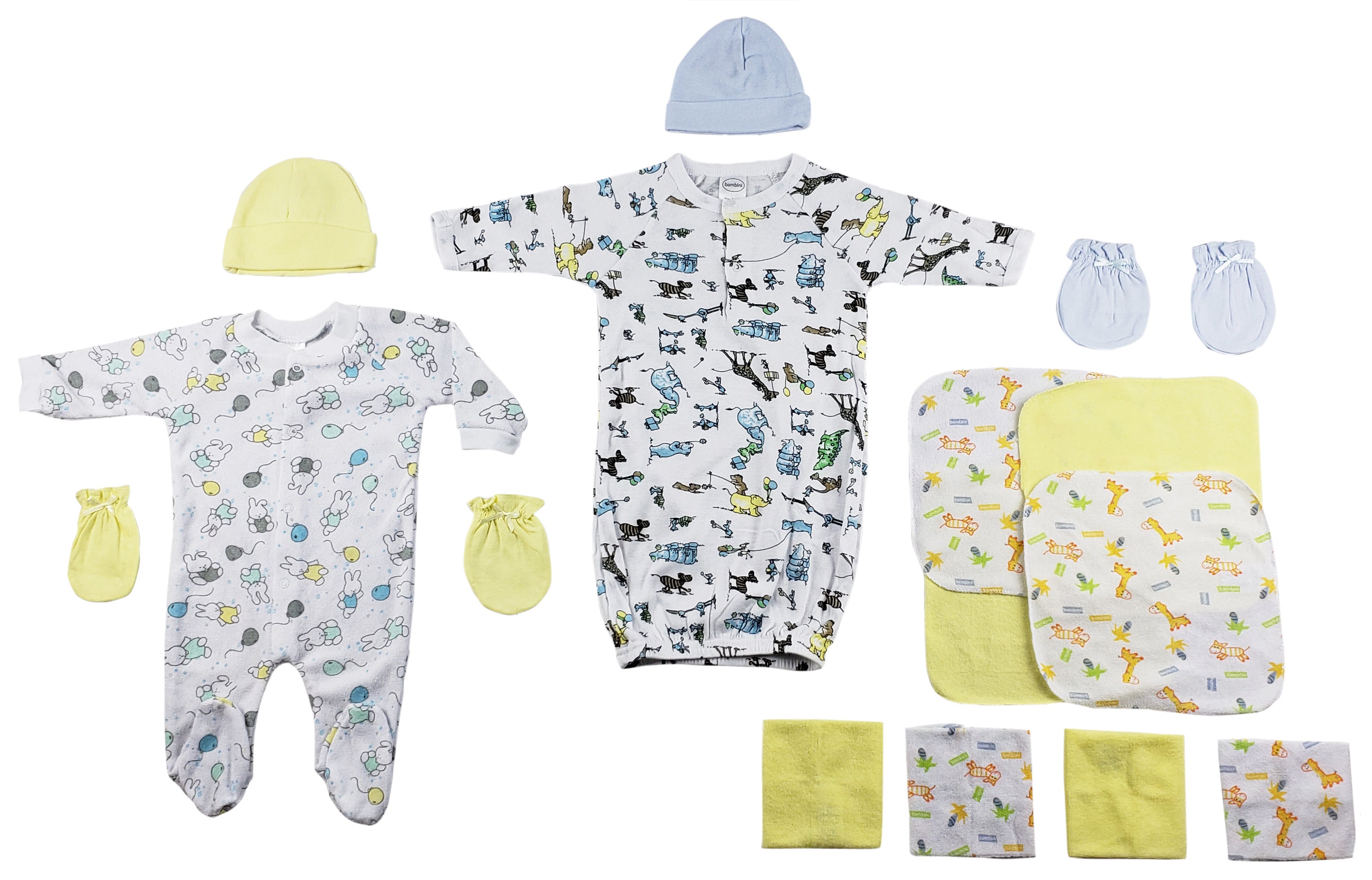 Sleep-n-Play, Gown, Caps, Mittens and Washcloths - 14 pc Set
