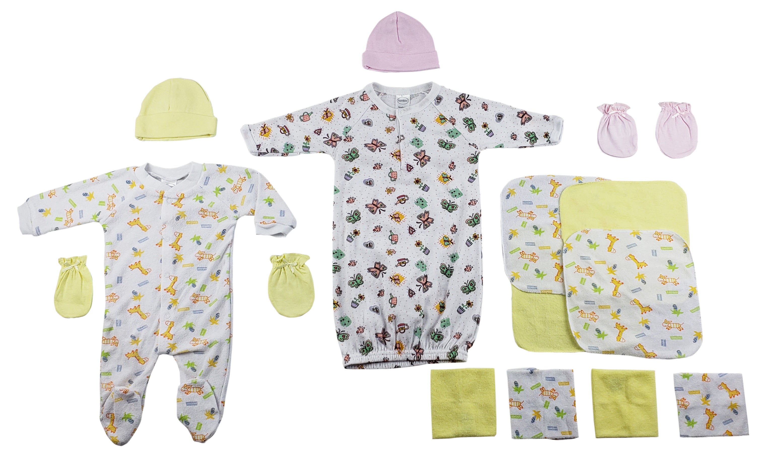 Sleep-n-Play, Gown, Caps, Mittens and Washcloths - 14 pc Set