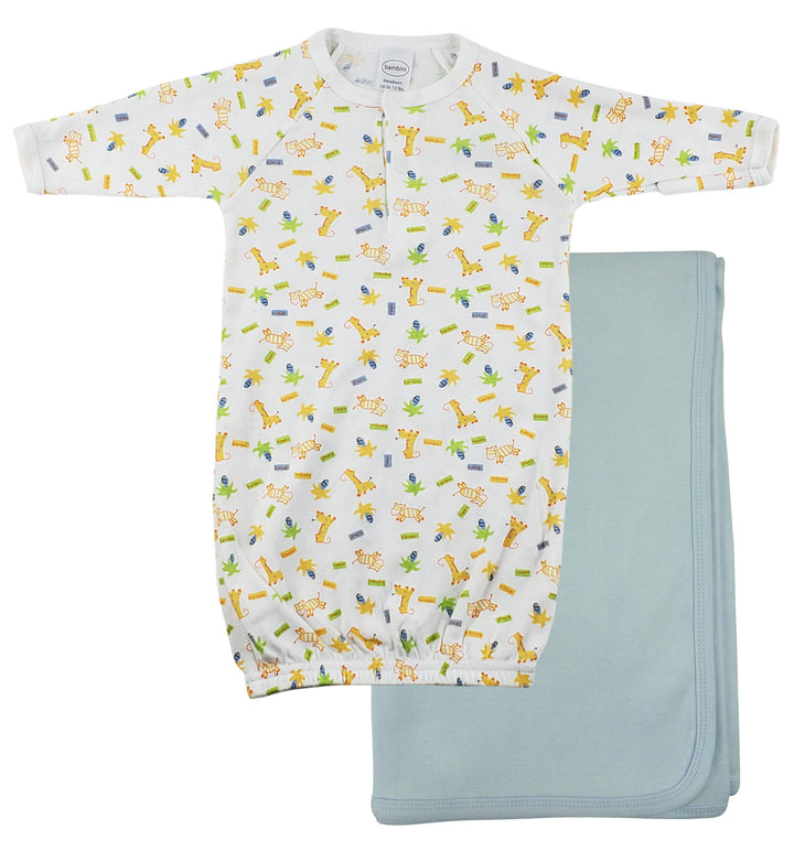 Print Infant Gown and Recieving Blanket