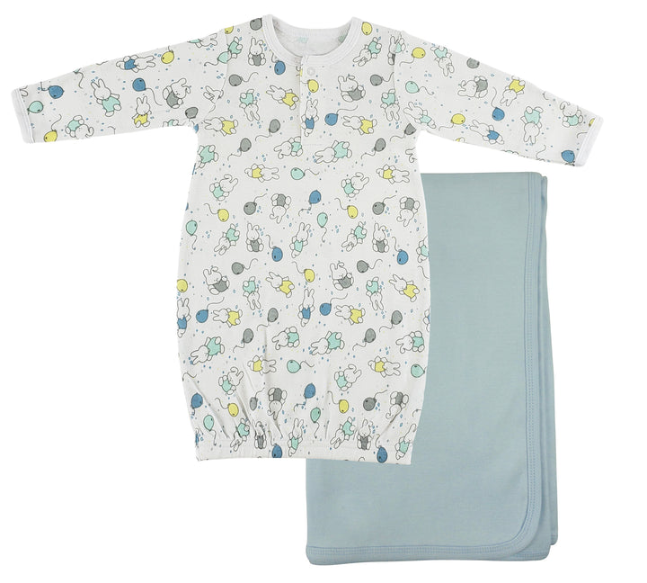 Print Infant Gown and Recieving Blanket