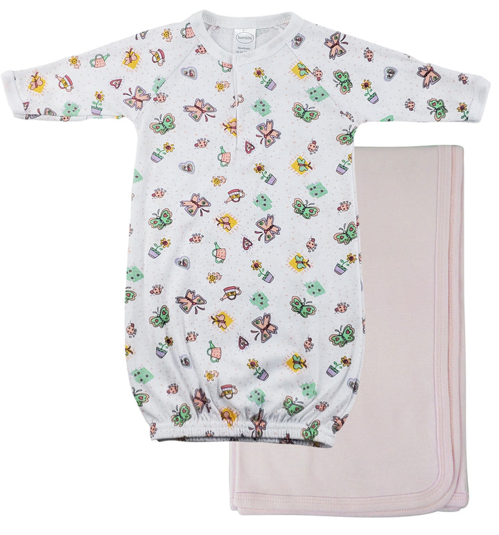 Print Infant Gown and Recieving Blanket