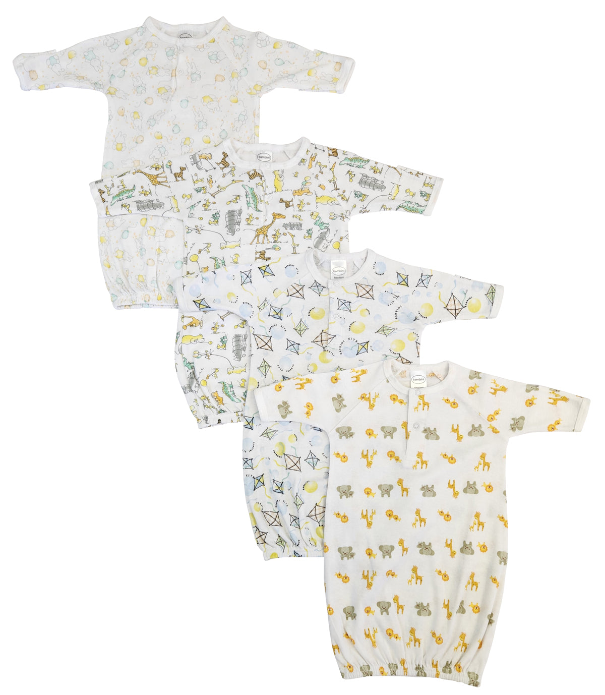 Unisex Newborn Baby 4 Piece Gown Set